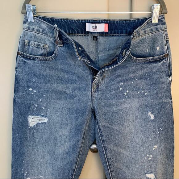 Cabi Womens Boyfriend Jeans Size 2 Distressed Straight Cropped Paint Splatter - Picture 15 of 16